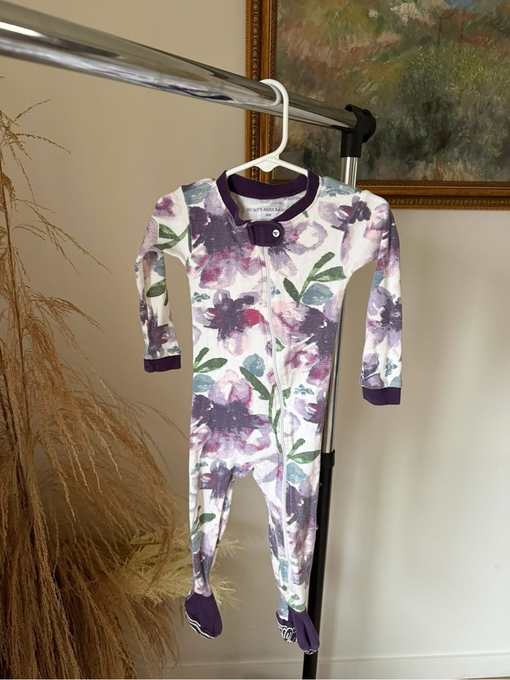 Purple Floral Stretch Footed Pajamas for Kids - Cozy One-Piece